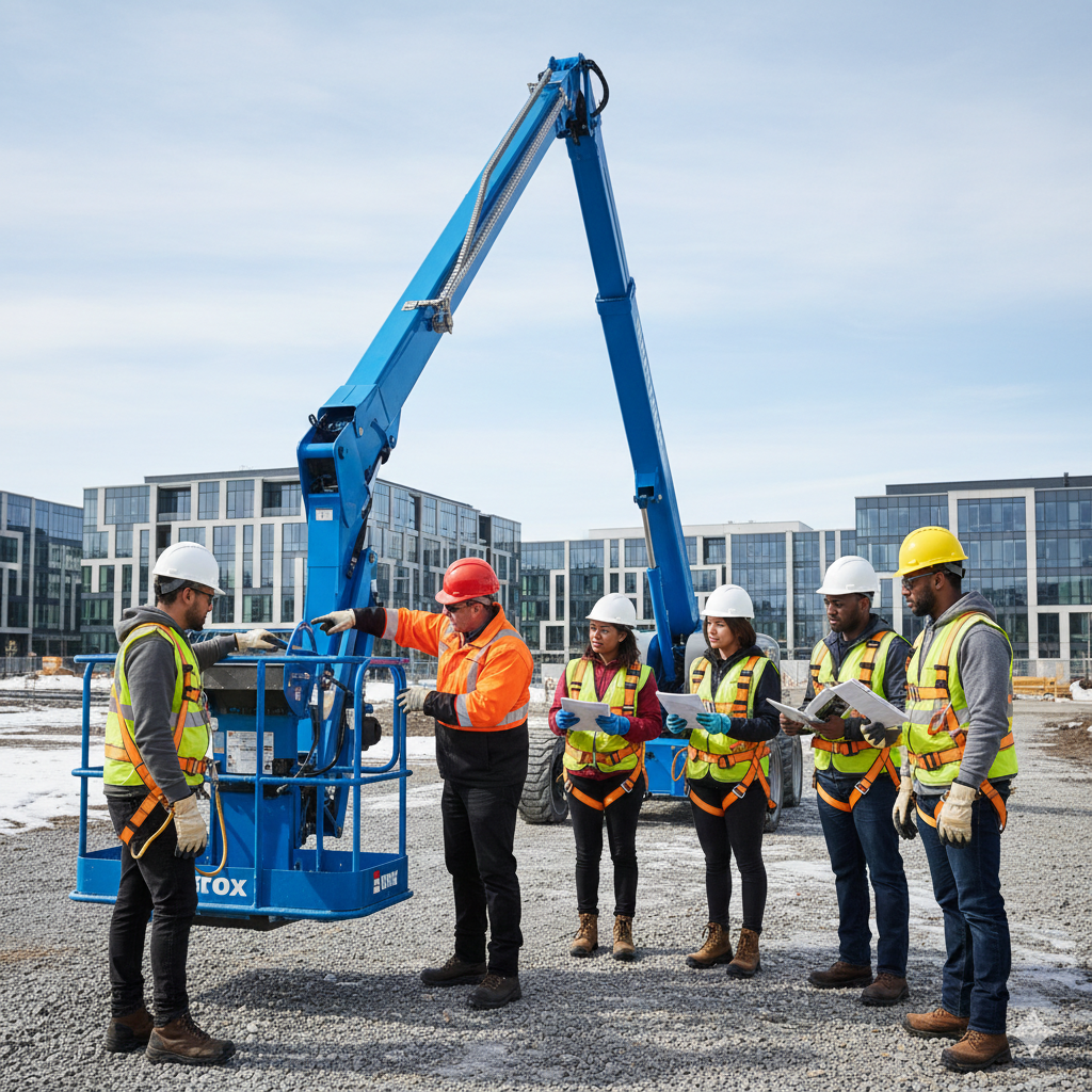 Personløfter (Lift)på byggeplass, fokus på stabilitet og lastbegrensning under kurs